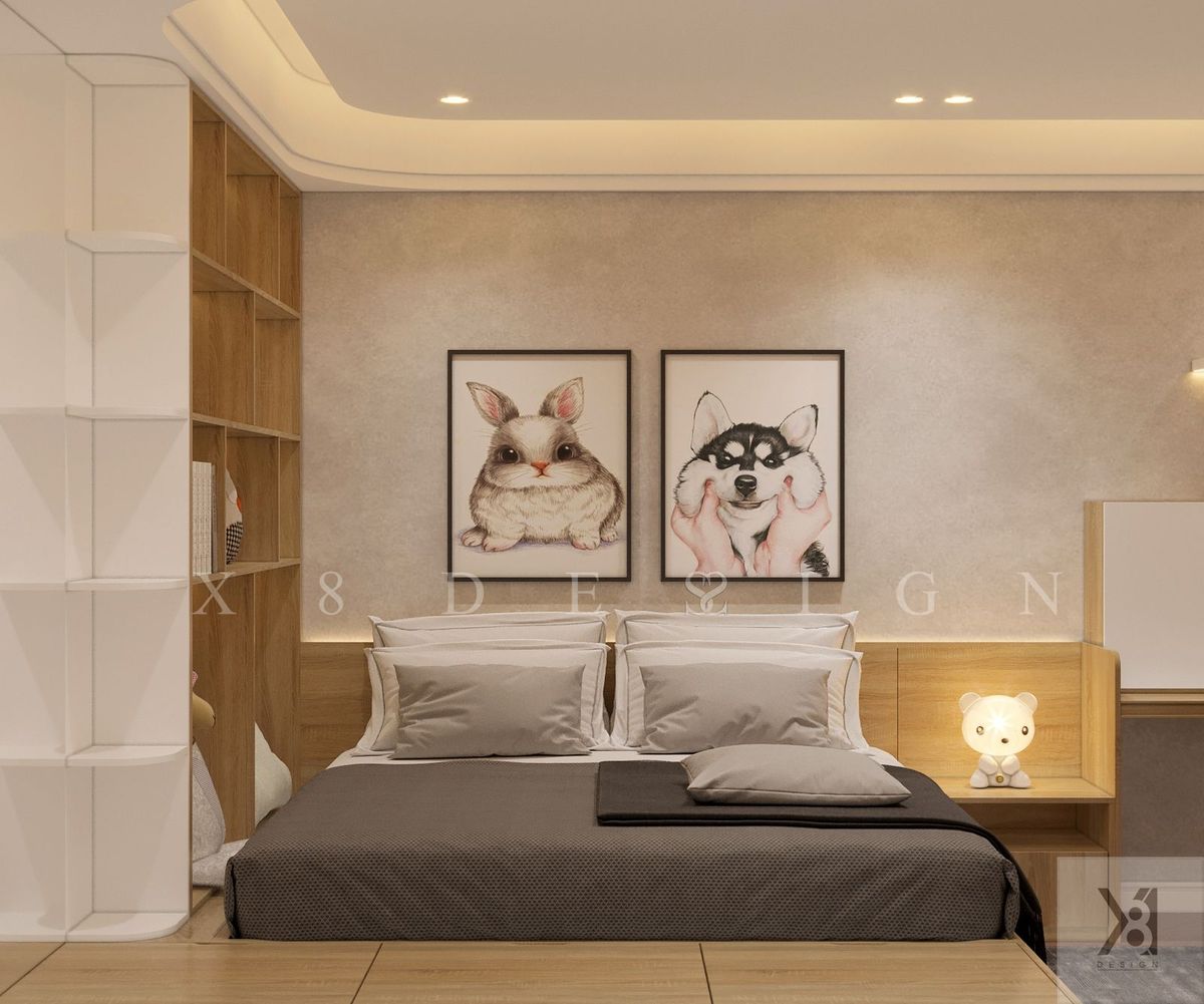 Phòng ngủ nhà phố anh Châu tông gỗ sáng