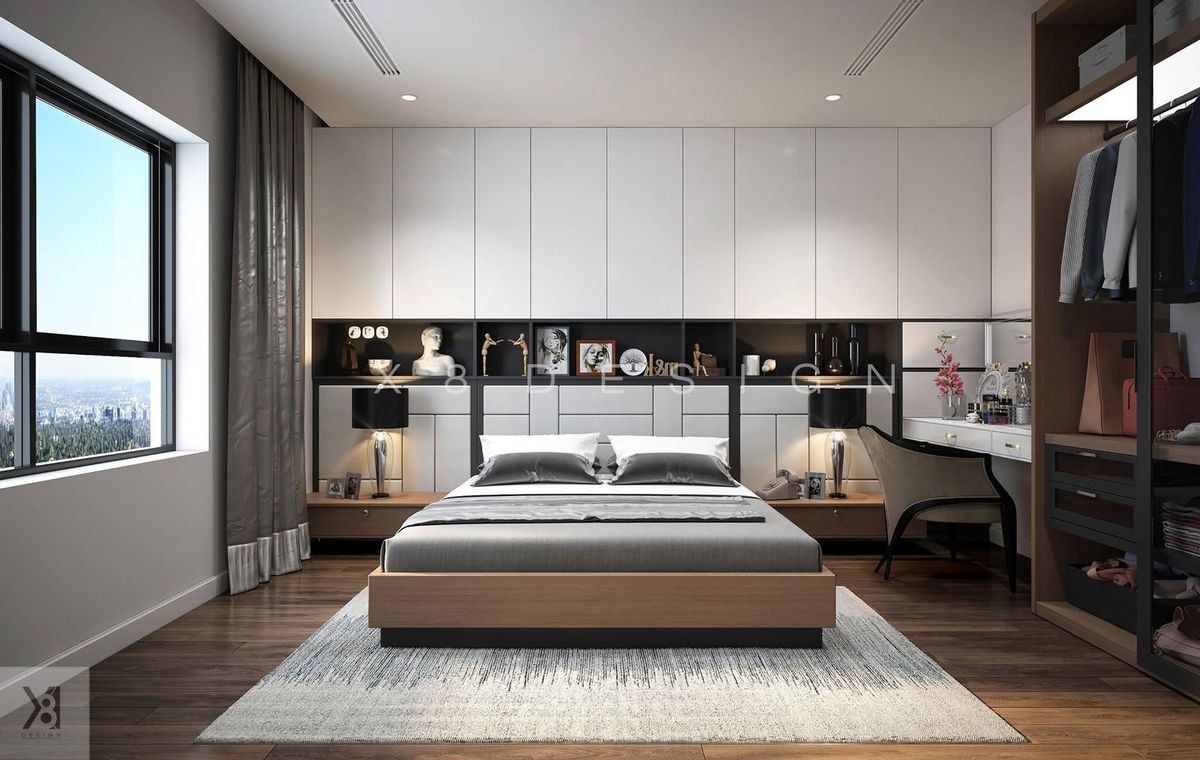 Bàn trang điểm liền tủ áo phòng ngủ căn hộ